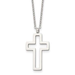Women's Stainless Steel Small Voided Cross Necklace, 17.5 Inch